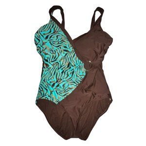 Shape Detector Swimsuit One Piece Swim Suit size 16 Wrap Figure Flattering Brown